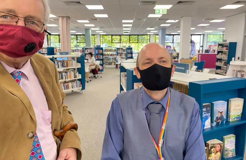 Sir Peter at his surgery in Worthing Library