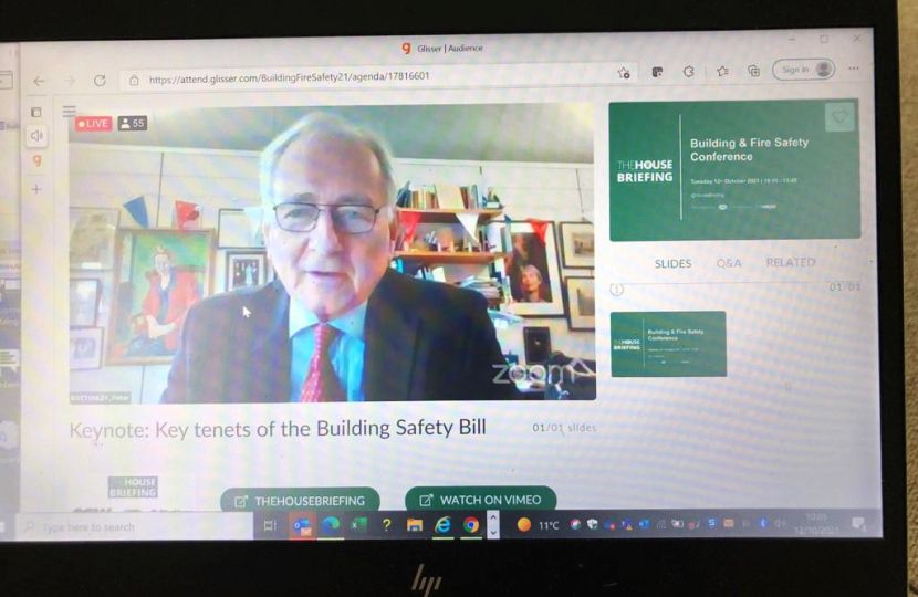 Sir Peter discussing the impacts of the Building Safety Bill on a video call