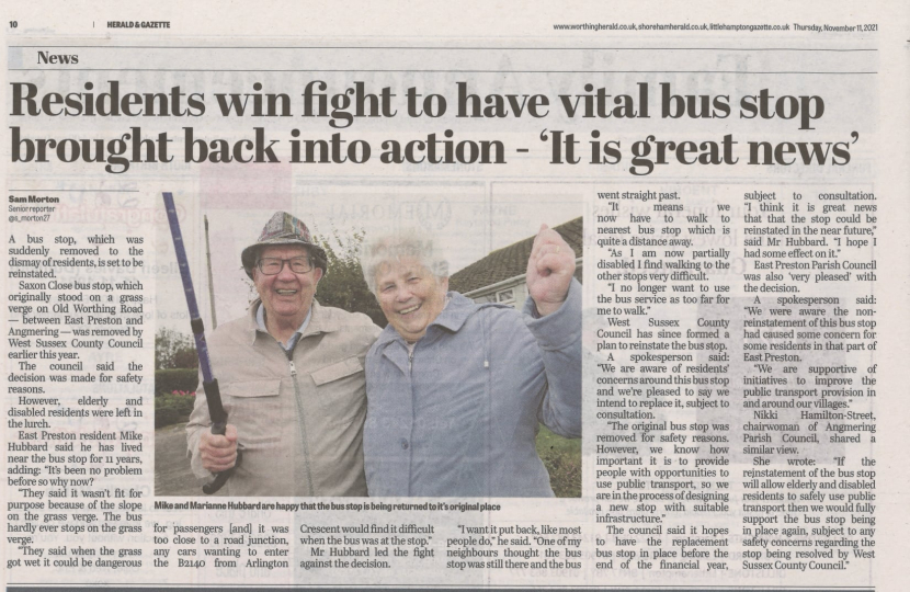 Newspaper detailing the campaign to bring back Saxon Close Bus Stop
