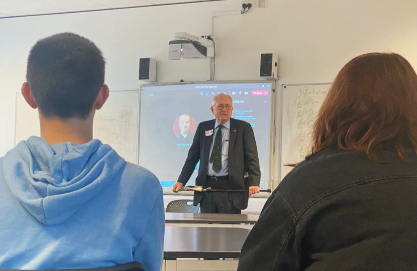 Sir Peter answering questions at Worthing College