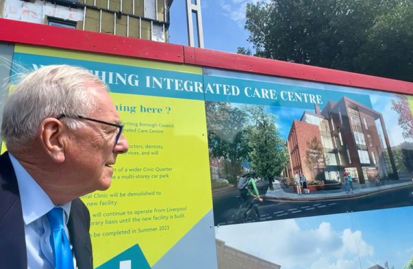 Sir Peter outside the new Worthing Integrated Care Centre