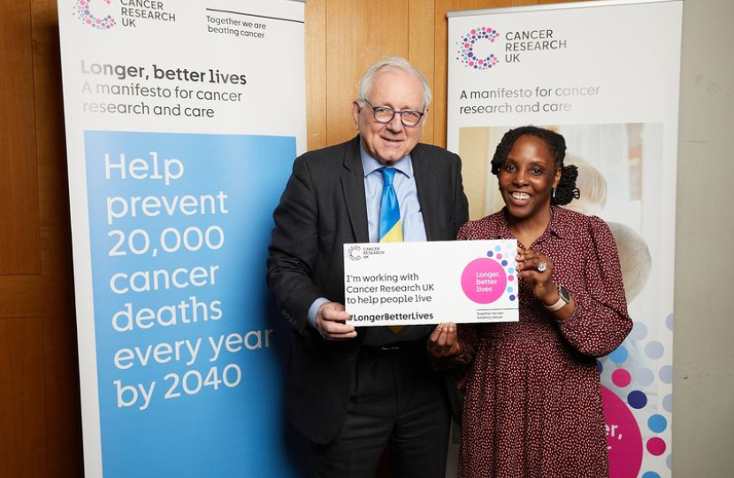 Sir Peter meeting cancer survivor Mercia to mark World Cancer Day