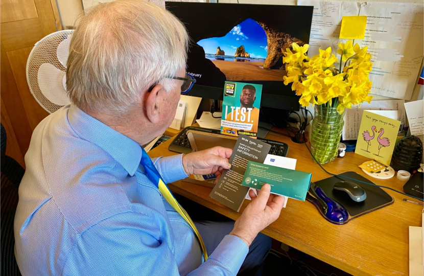 Sir Peter Bottomley doing a HIV test