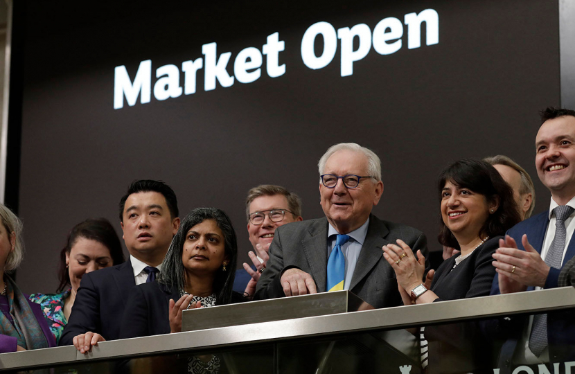 Sir Peter Bottomley with workers at the london stock exchange