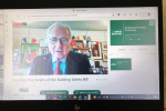 Sir Peter discussing the impacts of the Building Safety Bill on a video call