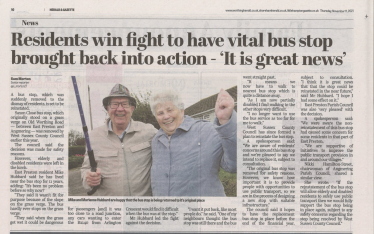 Newspaper detailing the campaign to bring back Saxon Close Bus Stop