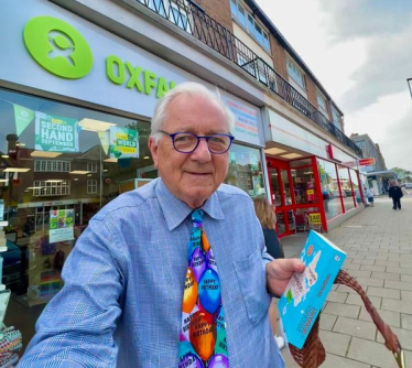 Sir Peter outside Goring Road Oxfam