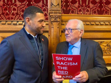 Sir Peter meeting England rugby player Luther Burrell